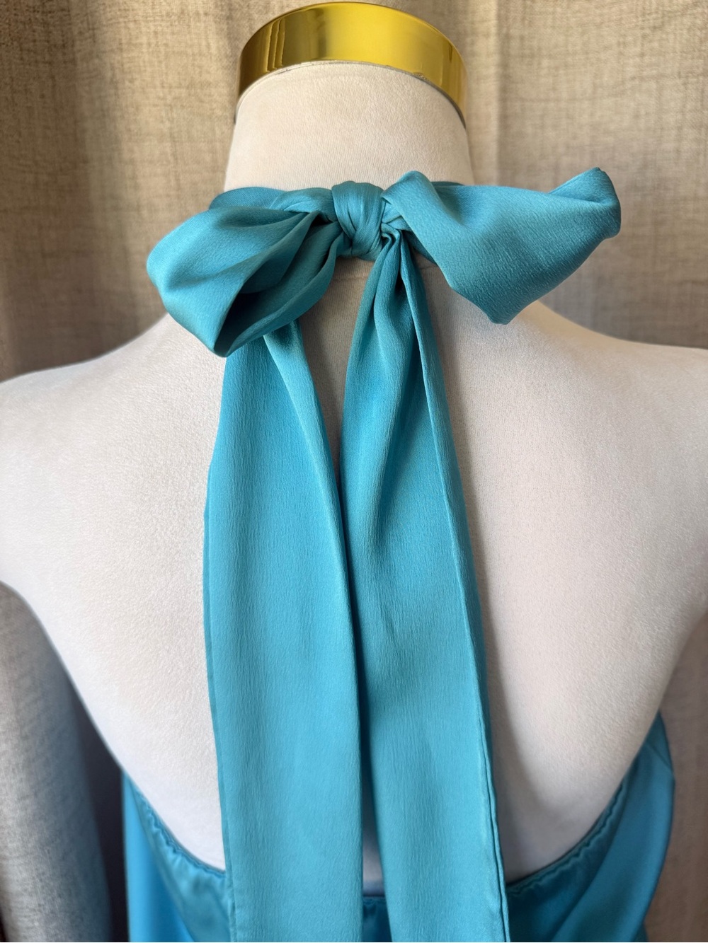 WHBM White House Black Market Turquoise Halter Tie Neck Blouse Size 12 - Picture 4 of 6